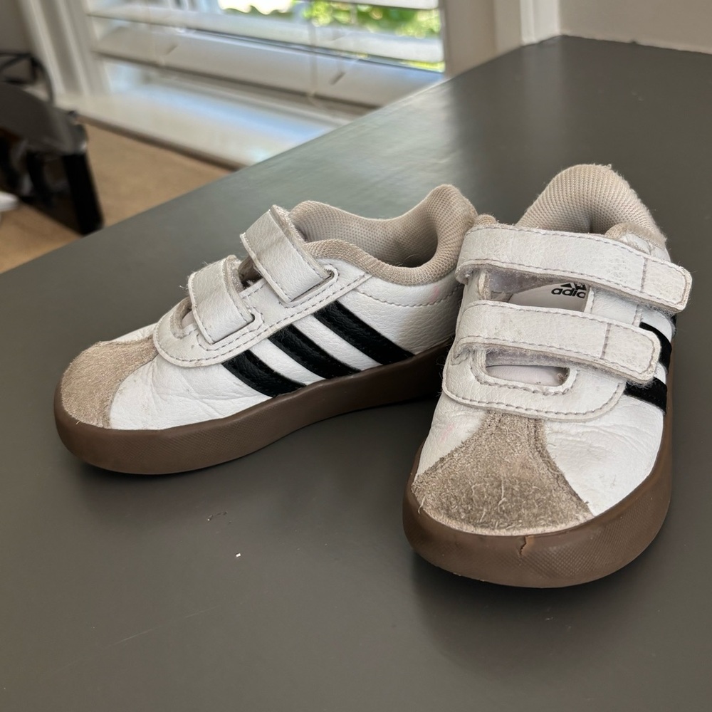 adidas Kids' White and Brown Velcro Sneakers